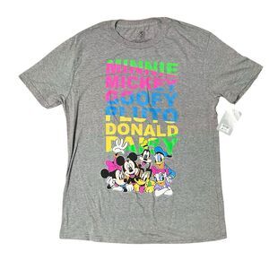 Disney T-Shirt Mens Grey Minnie Mickey Goofy Pluto Donald Daisy Colorful Size M